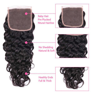 Sdamey 4x4 Lace Closure Brazilian Water Wave Human Hair Closure Lace Hair Extensions