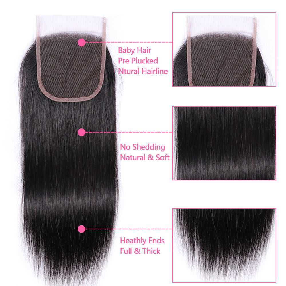 Sdamey Straight Hair Bundles With 5x5 Lace Closure 3 Bundles With Closure