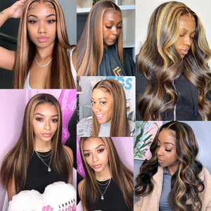 13x6 Lace Front Highlight Wig Human Hair Wig 13x4x1 T Part Lace Wig 16-30 INCH