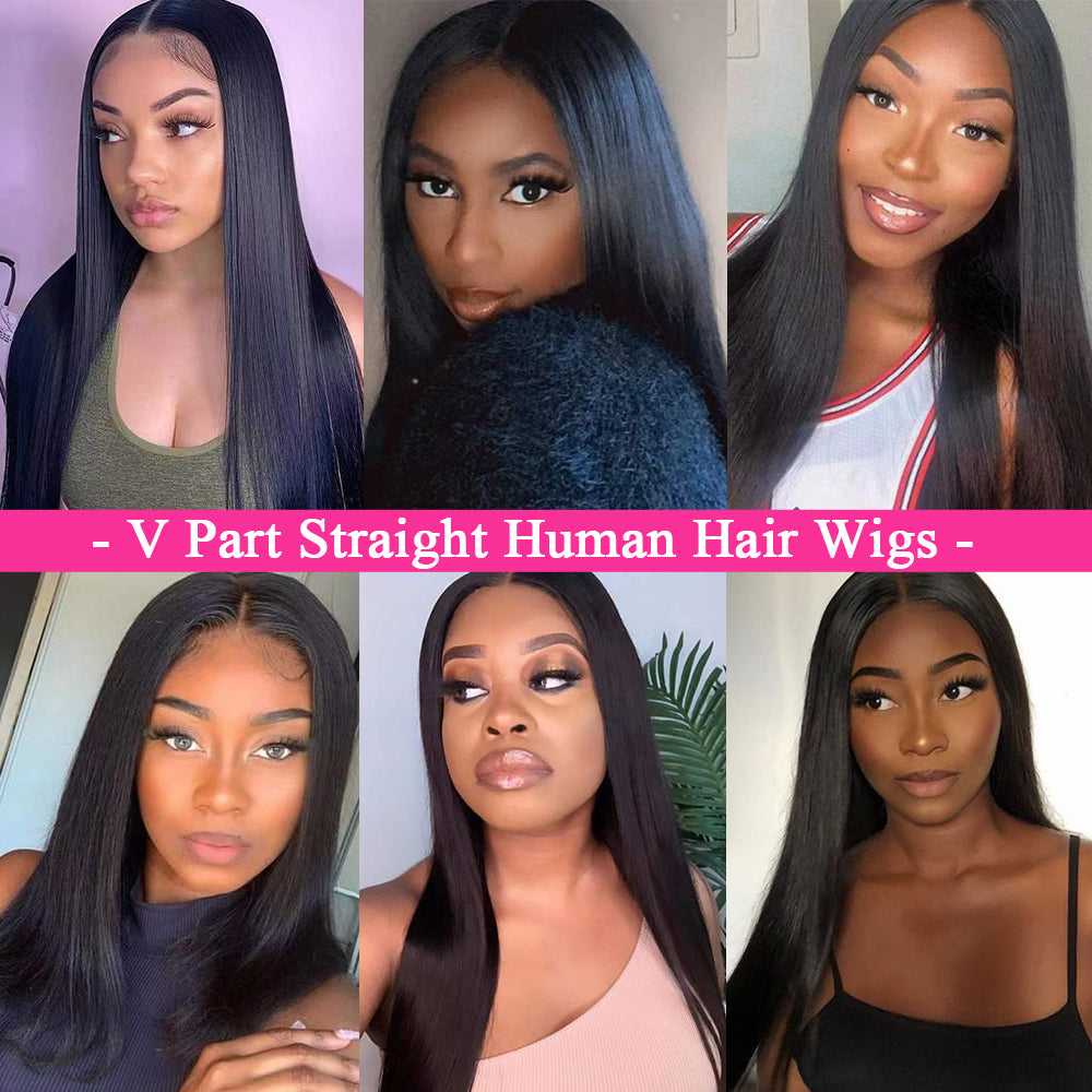 Thin V Part Wigs Glueless Straight Human Hair V Part Wig No Leave Out