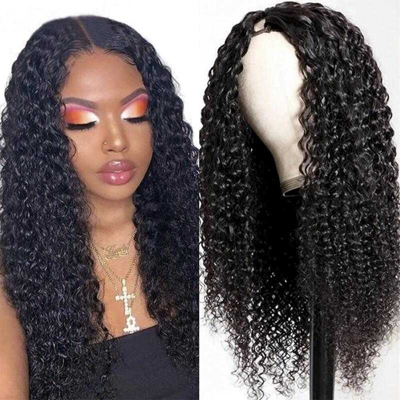 Thin V Part Wigs Glueless Curly Wave Human Hair V Part Wig No Leave Out