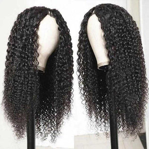 Thin V Part Wigs Glueless Curly Wave Human Hair V Part Wig No Leave Out