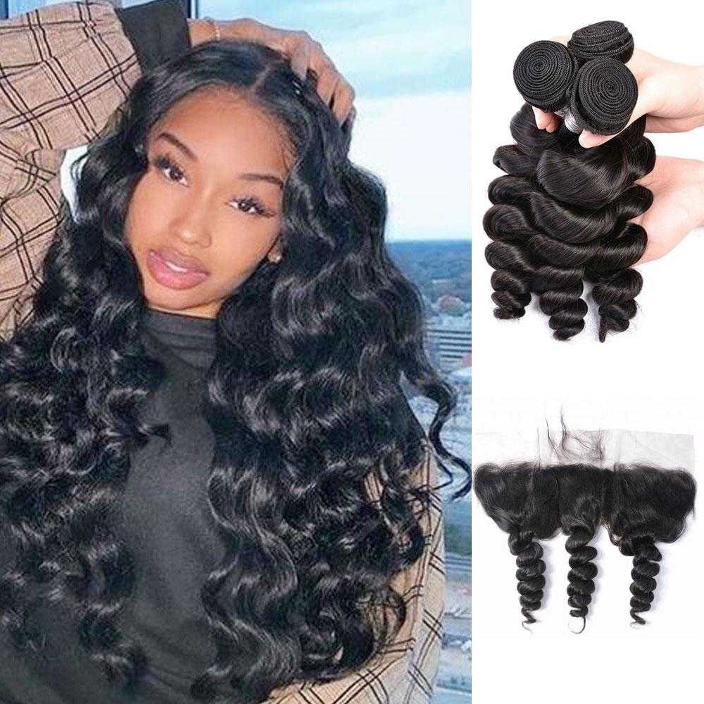 Sdamey Loose Wave 13x6 Lace Frontal With 3 Bundles