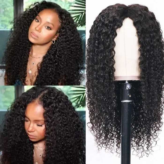Thin V Part Wigs Glueless Water Wave Human Hair V Part Wig No Leave Out