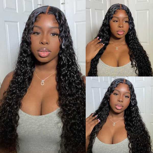 HD Transparent Lace Wig Long Length Water Wave Human Hair Wigs