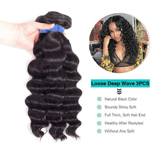 Loose Deep Wave Bundles Brazilian Human Hair Bundles 3pcs (Grade 10A)
