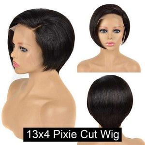 Short Straight Pixie Cut Lace Front Human Hair Wigs Headband Wig