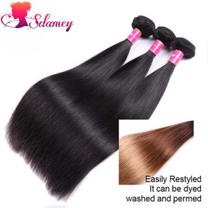 Sdamey Straight Hair Bundles With 4x4 Lace Closure 3 Bundles With Closure