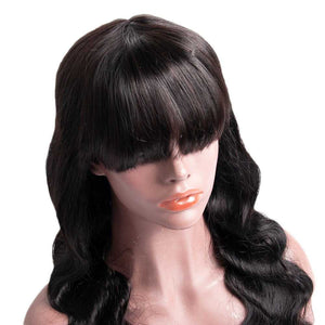 99j Burgundy Body Wave Wig With Bangs Full Machine Made Wigs