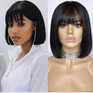 
            
                Load image into Gallery viewer, Sdamey Short Straight Bob Wigs with Bangs Full Machine Made No Lace Wig
            
        