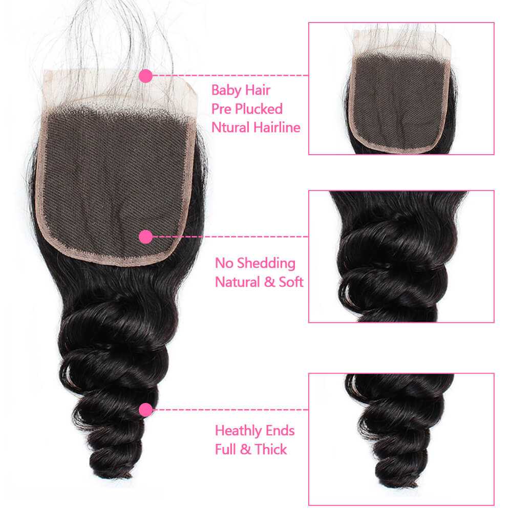 Sdamey 4x4 Lace Closure Brazilian Loose Wave Human Hair Closure Lace Hair Extensions