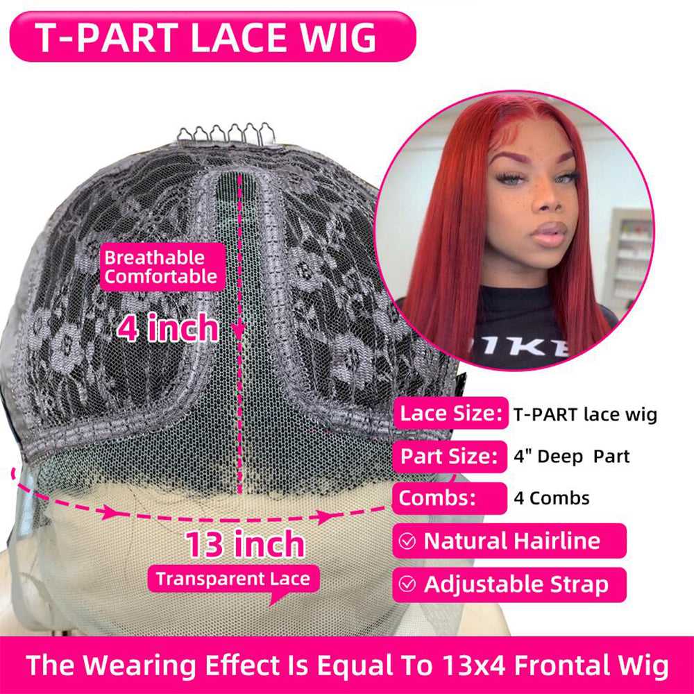 Burgundy Lace Front Wig Straight Hair 13*1 T Part Lace Wigs For Women