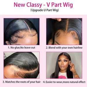 Thin V Part Wigs Glueless Straight Human Hair V Part Wig No Leave Out