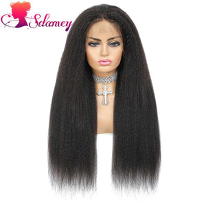 Kinky Straight 13x6 Transparent Lace Frontal Wigs Sdamey Human Hair Wigs