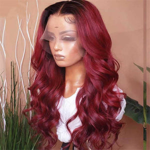 
            
                Laden Sie das Bild in den Galerie-Viewer, Body Wave Lace Front Wig Burgundy 99J &amp;amp; T1B/99J Colored Human Hair Wigs
            
        