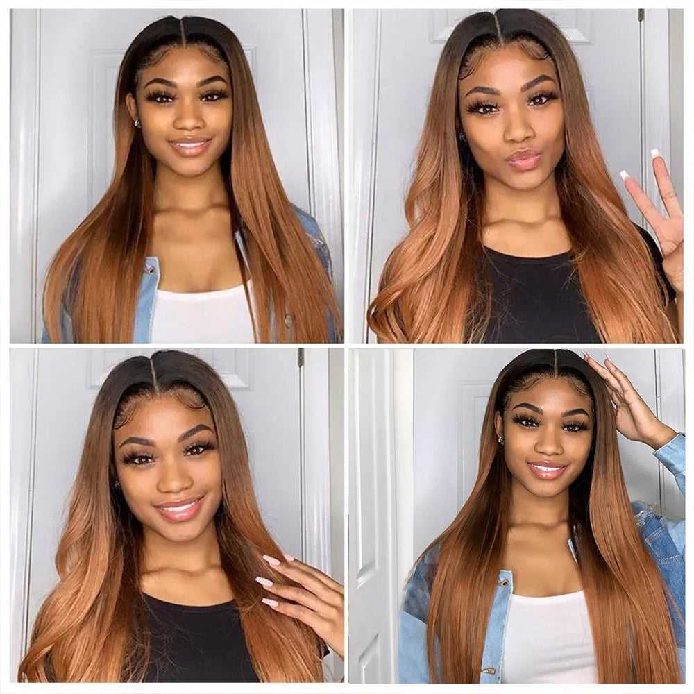 T1B/27 T1b/30 Ombre Color Straight Human Hair Wigs Pre Plucked With Baby Hair