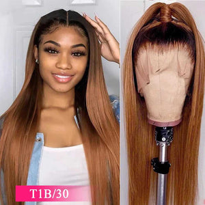 T1B/27 T1b/30 Ombre Color Straight Human Hair Wigs Pre Plucked With Baby Hair