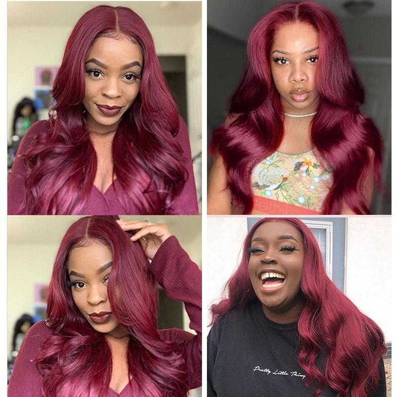 Body Wave Lace Front Wig Burgundy 99J & T1B/99J Colored Human Hair Wigs