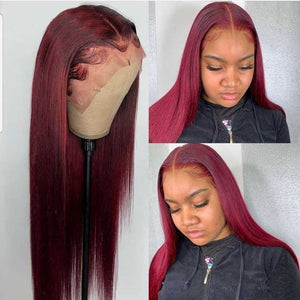 
            
                Charger l&amp;#39;image dans la galerie, Burgundy 99J &amp;amp; T1B/99J Color Straight Human Hair Wigs Pre Plucked With Baby Hair
            
        