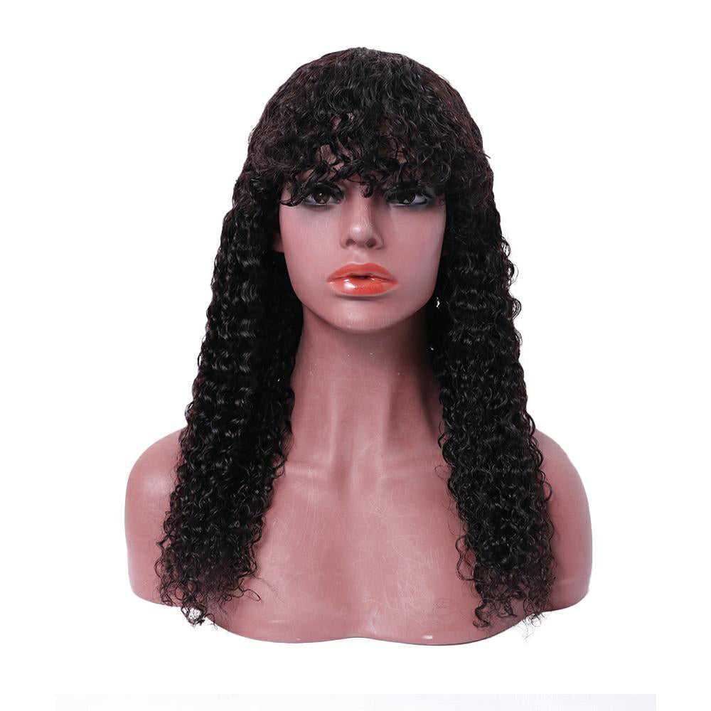Curly Wig with Bangs Full Machine Made Curly Human Hair Wigs