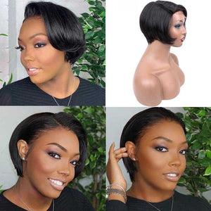 Short Straight Pixie Cut Lace Front Human Hair Wigs Headband Wig