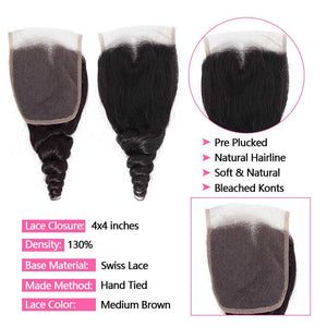 Sdamey Loose Wave Bundles With 4x4 Lace Closure Human Hair