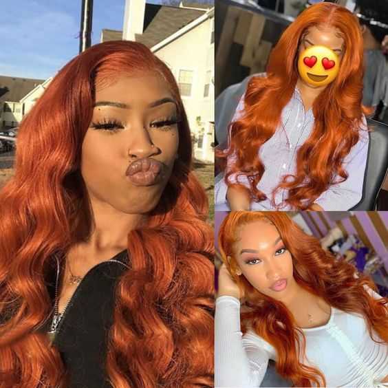 Orange Ginger Body Wave T Part Lace Wig Sdamey Colored Human Hair Wigs