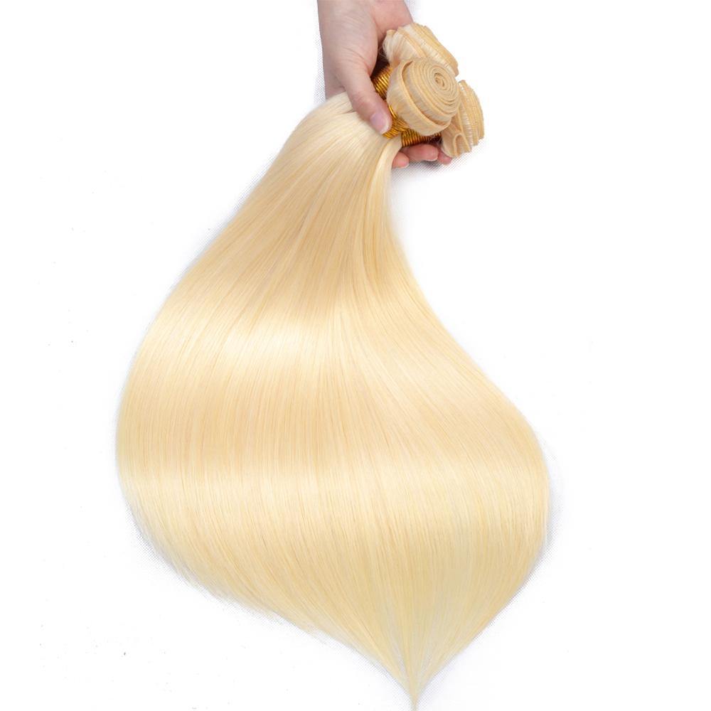 613 Blonde Straight Human Hair 3 bundles with Closure