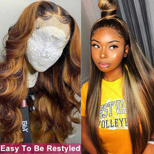 Highlight Wig Human Hair Straight Lace Front Wig Sdamey