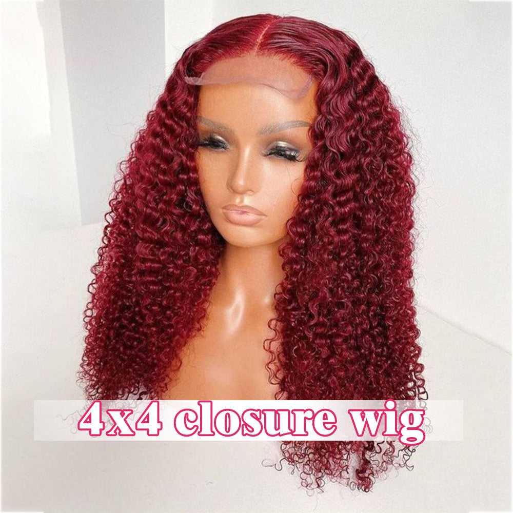99J Color Curly Lace Front Wig Burgundy Wig Colored Human Hair Wigs