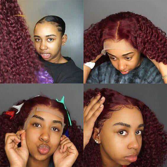 99J Color Curly Lace Front Wig Burgundy Wig Colored Human Hair Wigs