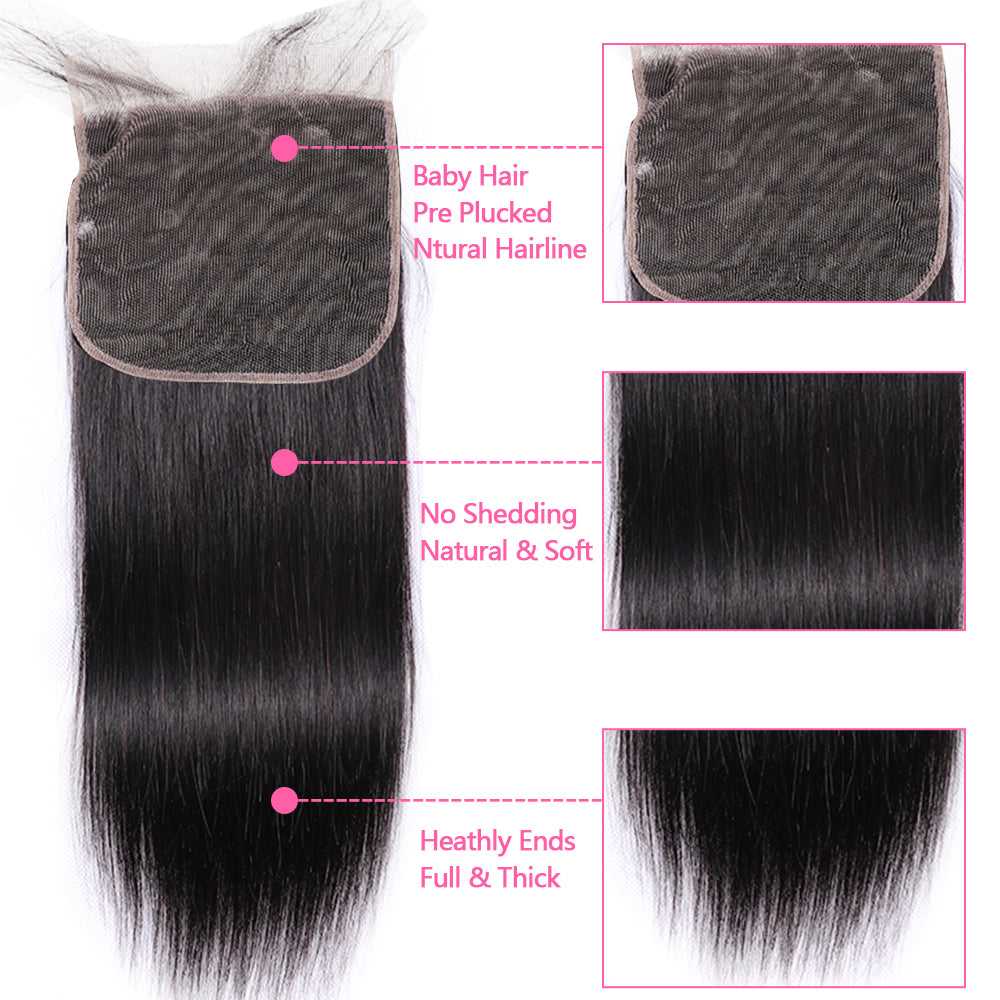 Sdamey Brazilian Straight Human Hair 7X7 Lace Closure