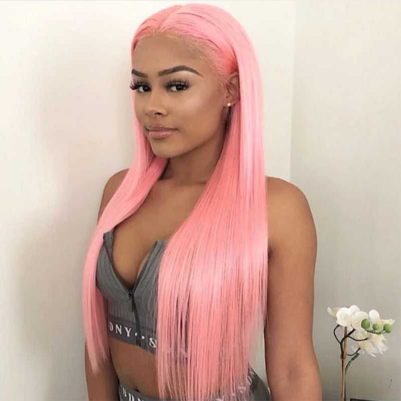 Pink/Grey/Yellow Straight Hair Lace wig 100% human hair wig