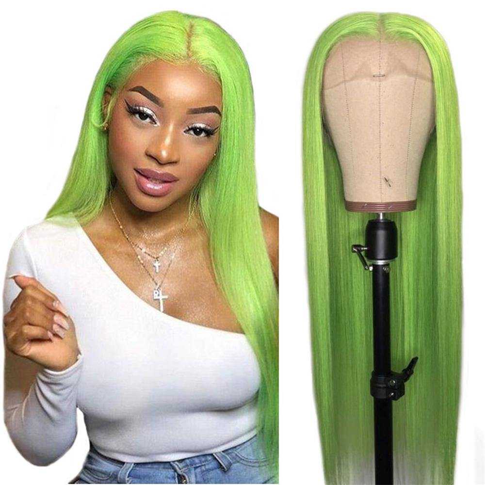 
            
                Load image into Gallery viewer, Green/ Purple/ Blue Straight Hair Lace Wig 100% Human hair
            
        