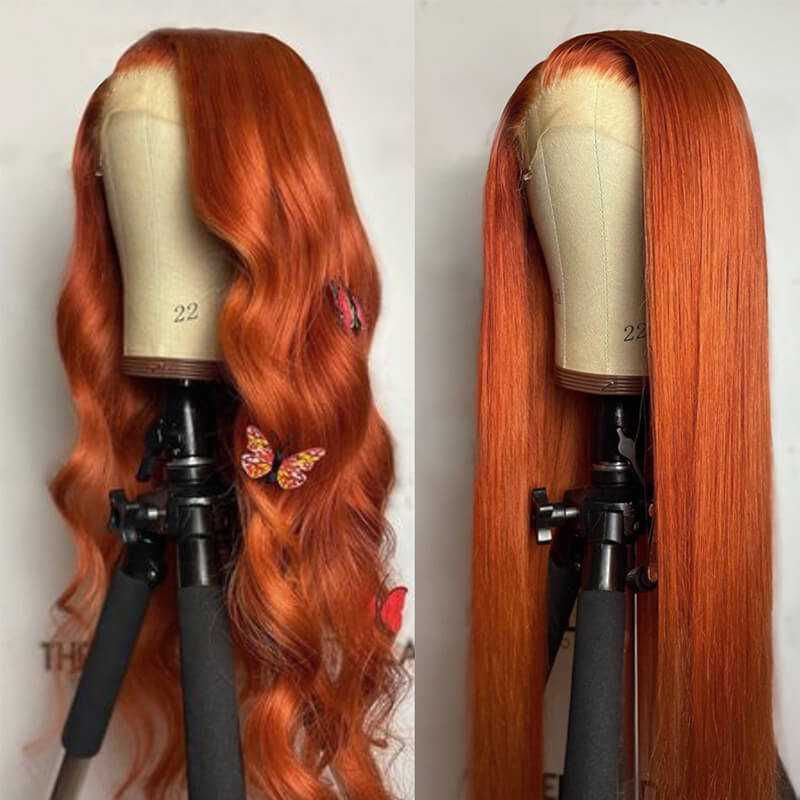 Orange Ginger Body Wave T Part Lace Wig Sdamey Colored Human Hair Wigs