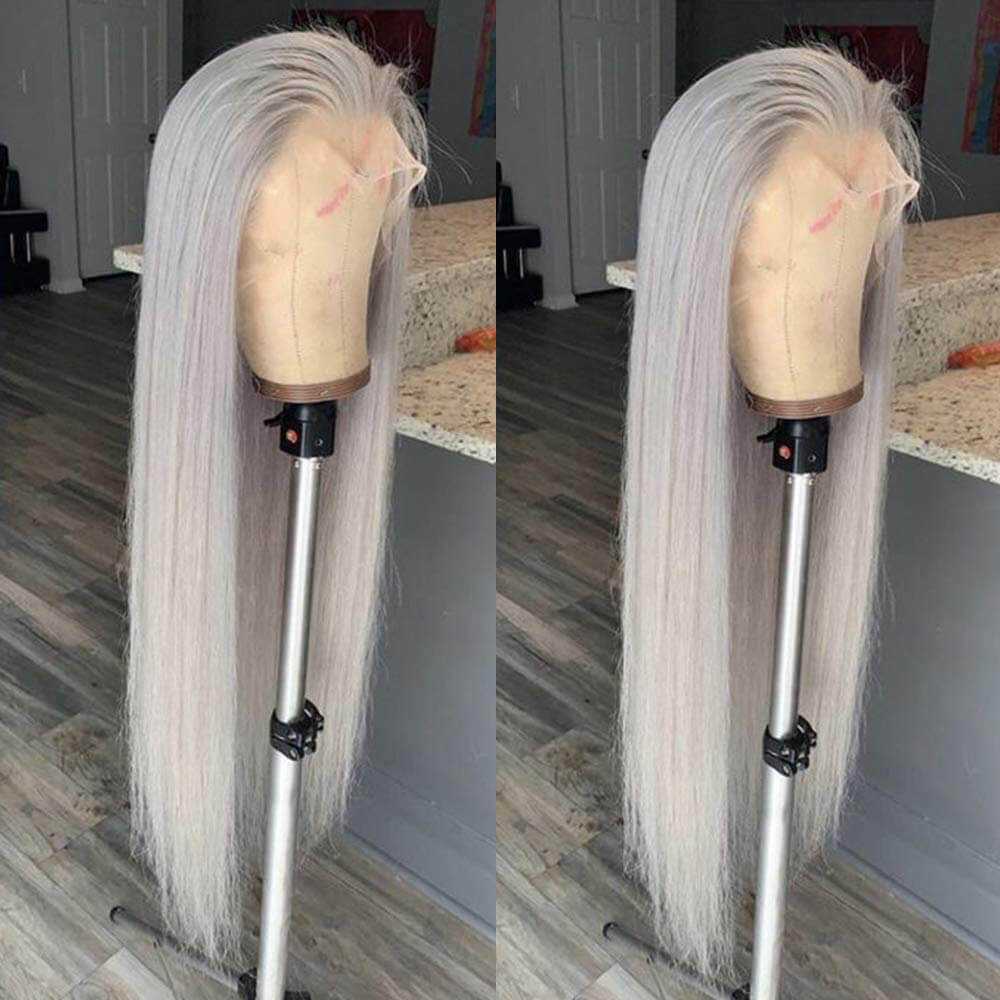 Pink/Grey/Yellow Straight Hair Lace wig 100% human hair wig