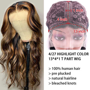 
            
                Charger l&amp;#39;image dans la galerie, Highlight Wig Body Wave 13x1 Lace Front Human Hair Wig
            
        