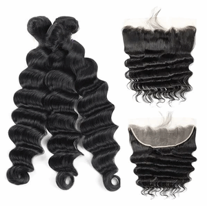 
            
                Load image into Gallery viewer, Sdamey Loose Deep Wave 13x4 Lace Frontal With 3 Bundles
            
        