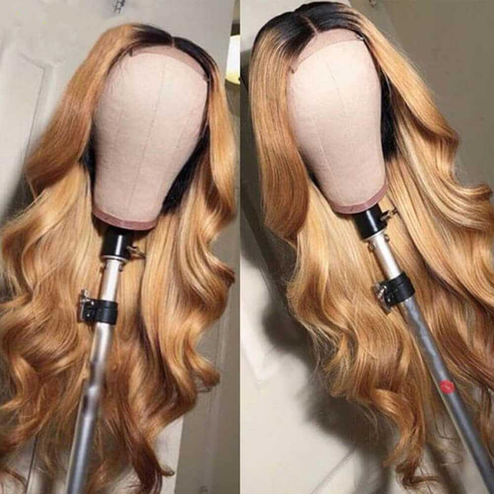 Ombre Color Honey Blonde Body Wave Lace Front Wigs Pre Plucked