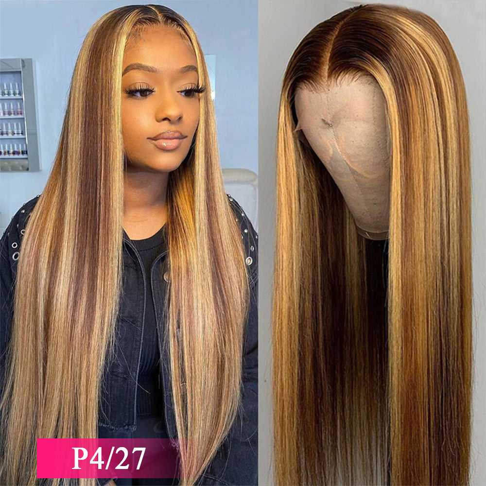 Highlight Wig Human Hair Straight Lace Front Wig Sdamey