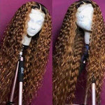 Ombre Brown Dark Roots Water Wave Lace Frontal Wigs