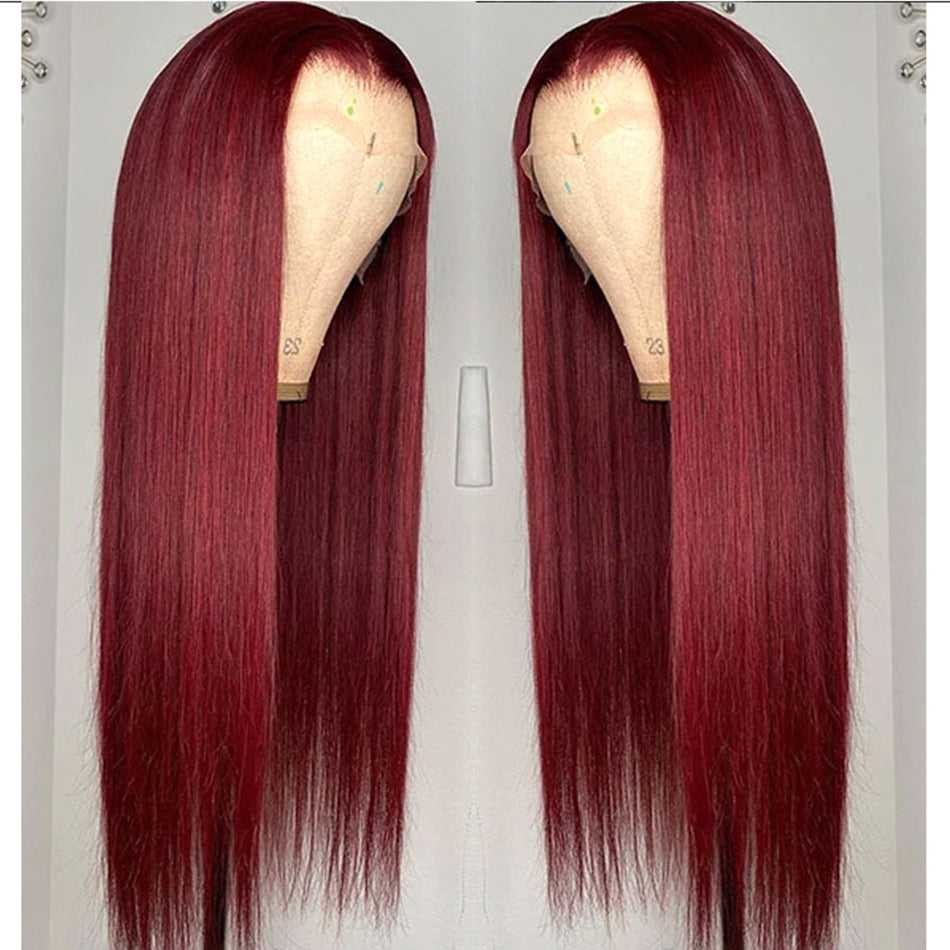 Burgundy 99J & T1B/99J Color Straight Human Hair Wigs Pre Plucked With Baby Hair