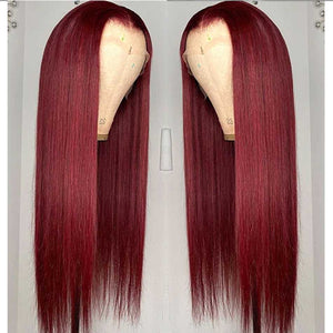 Burgundy 99J & T1B/99J Color Straight Human Hair Wigs Pre Plucked With Baby Hair