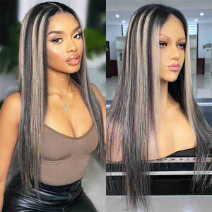 Long Straight Highlights Wig for Black Women Brown Mixed Blonde