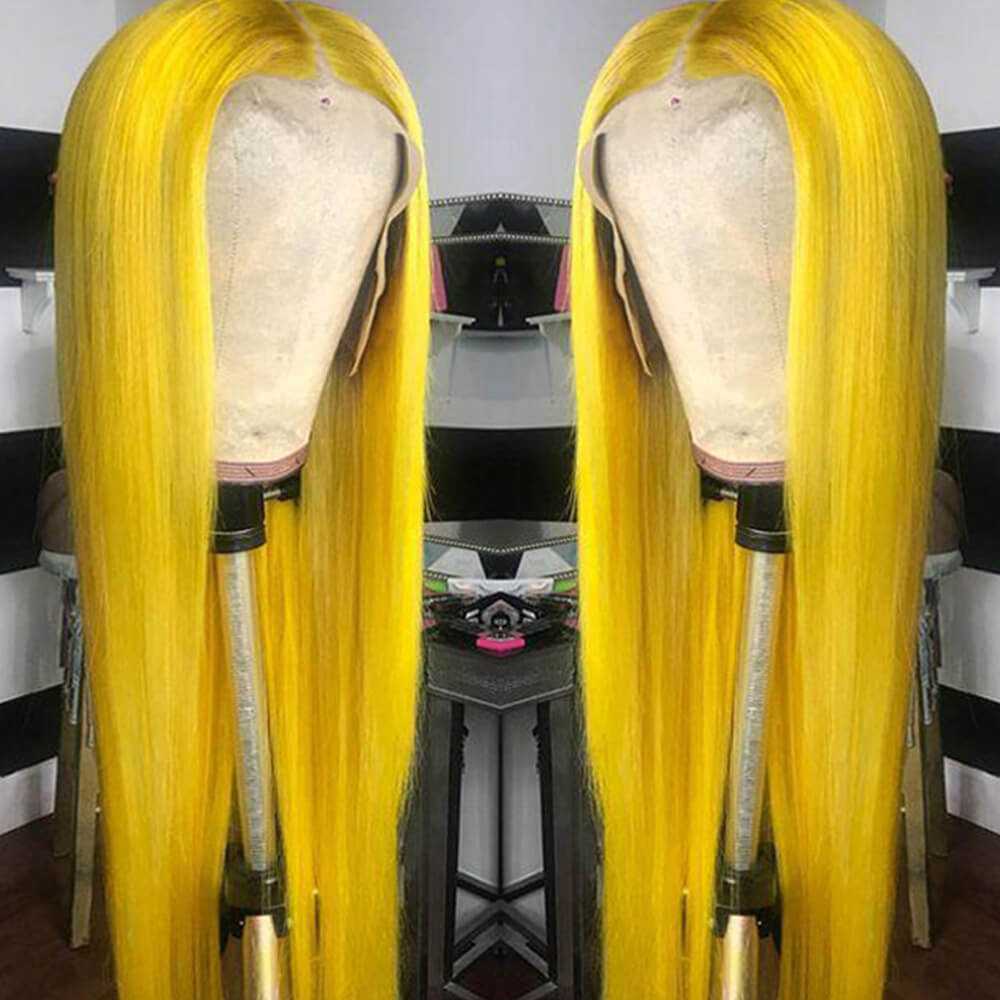 
            
                Load image into Gallery viewer, Pink/Grey/Yellow Straight Hair Lace wig 100% human hair wig
            
        