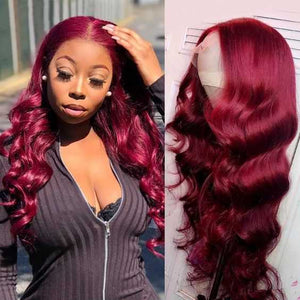 Burgundy 99j Lace Front Wig Body Wave T Part Lace Wigs For Women Sdamey
