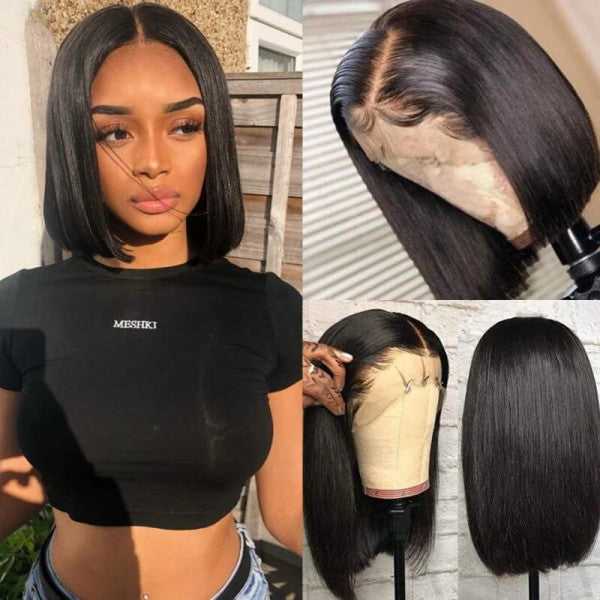 Affordable 13×4 Straight Bob Transparent Lace Front Wig Pre-plucked with Baby Hair