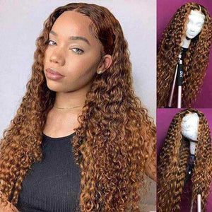 Ombre Brown Dark Roots Water Wave Lace Frontal Wigs