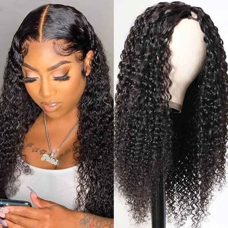 
            
                Charger l&amp;#39;image dans la galerie, Thin V Part Wigs Glueless Curly Wave Human Hair V Part Wig No Leave Out
            
        