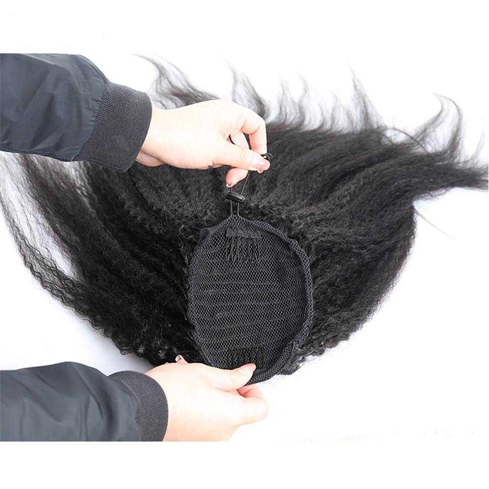 
            
                Load image into Gallery viewer, Kinky Straight Human Hair Ponytail Extensions Drawstring Ponytail
            
        
